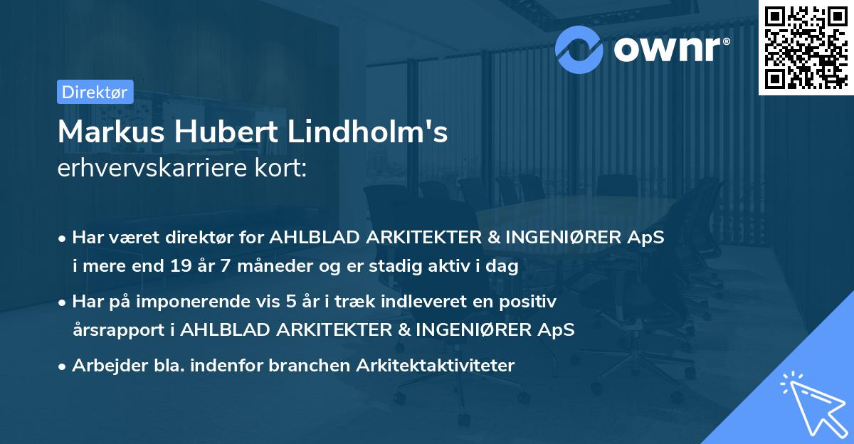 Markus Hubert Lindholm's erhvervskarriere kort
