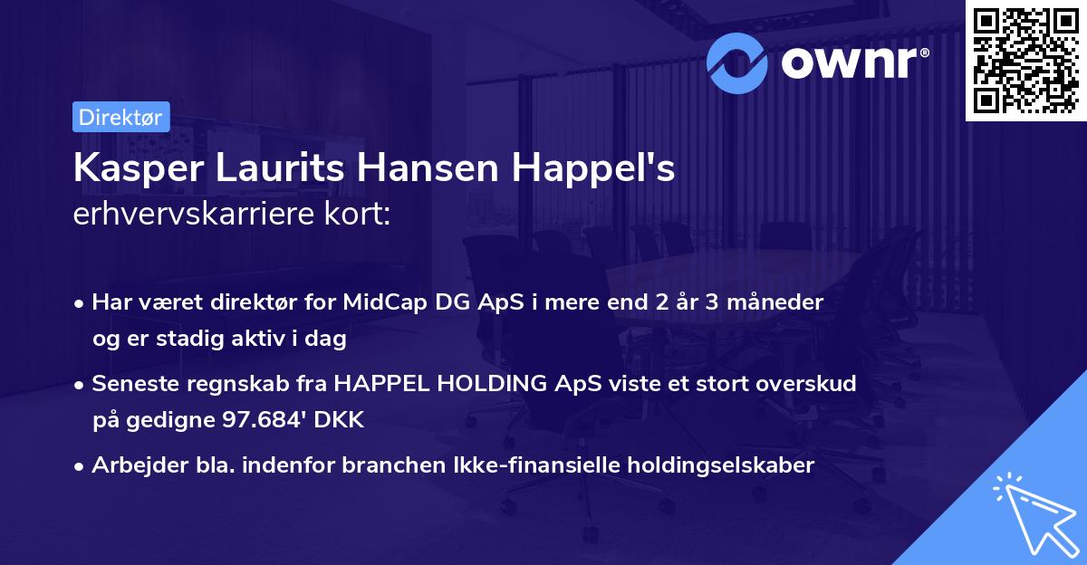 Kasper Laurits Hansen Happel's erhvervskarriere kort