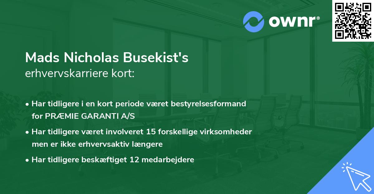 Mads Nicholas Busekist's erhvervskarriere kort