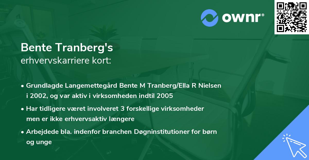 Bente Tranberg's erhvervskarriere kort