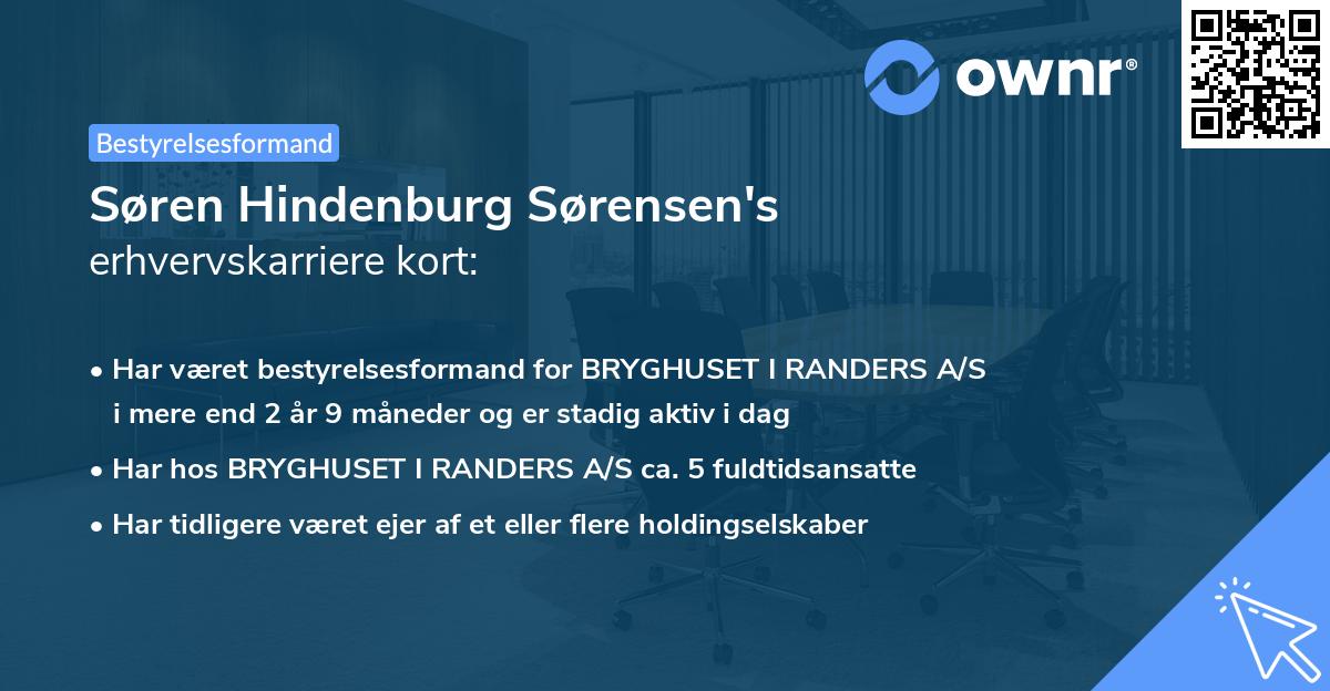 Søren Hindenburg Sørensen's erhvervskarriere kort