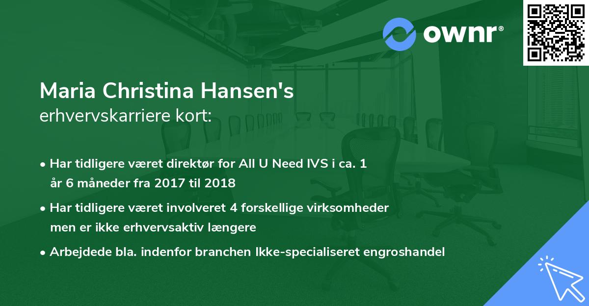 Maria Christina Hansen's erhvervskarriere kort