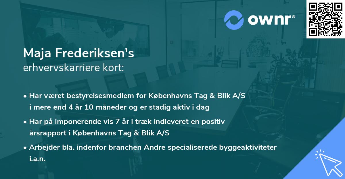 Maja Frederiksen's erhvervskarriere kort