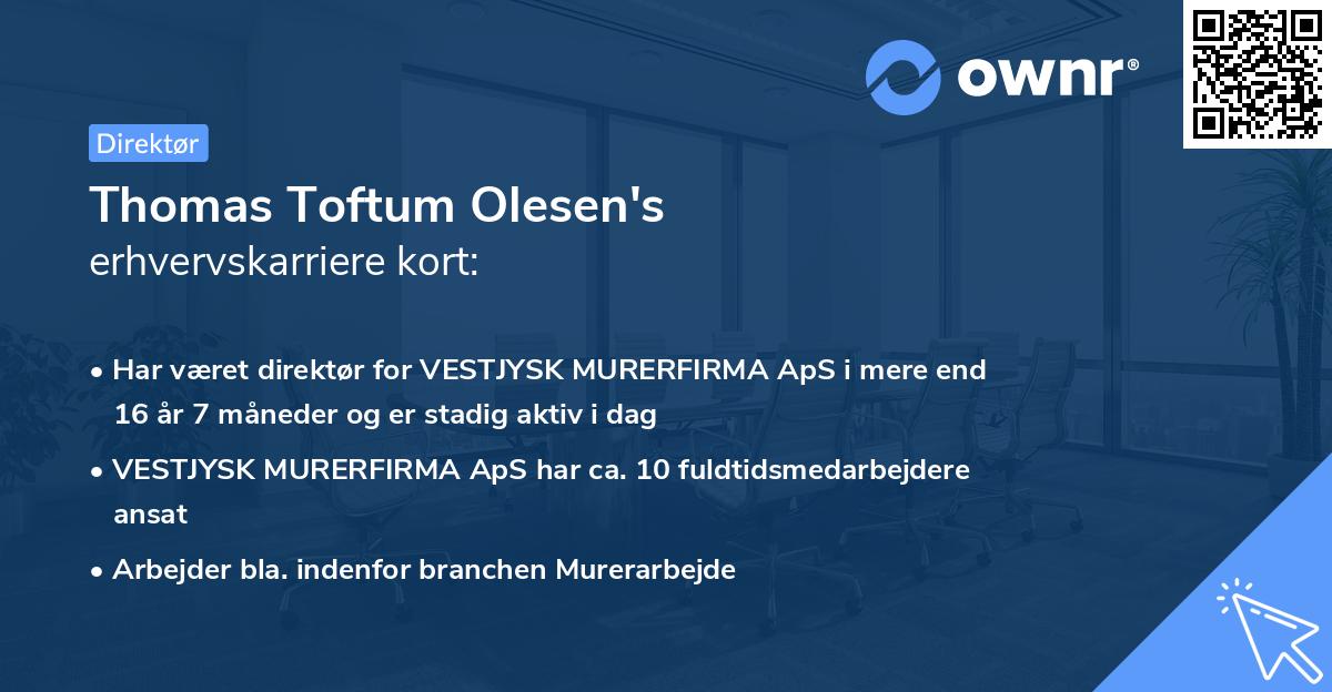 Thomas Toftum Olesen's erhvervskarriere kort