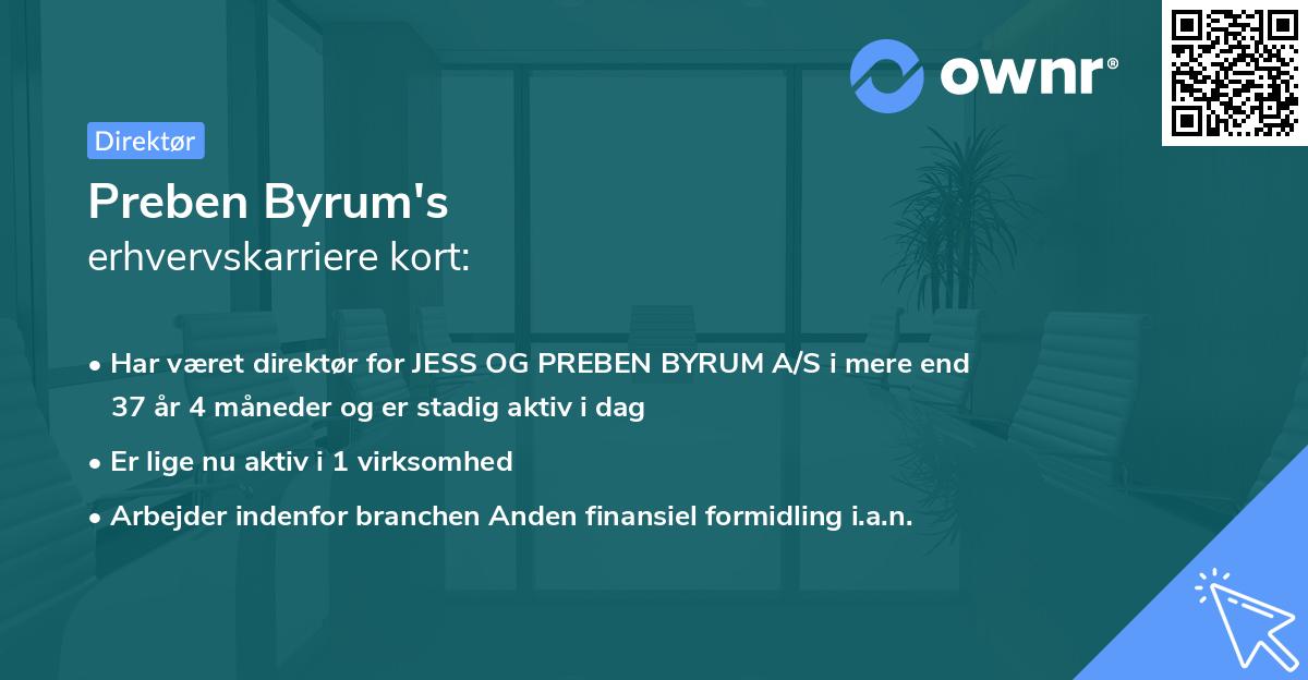 Preben Byrum's erhvervskarriere kort
