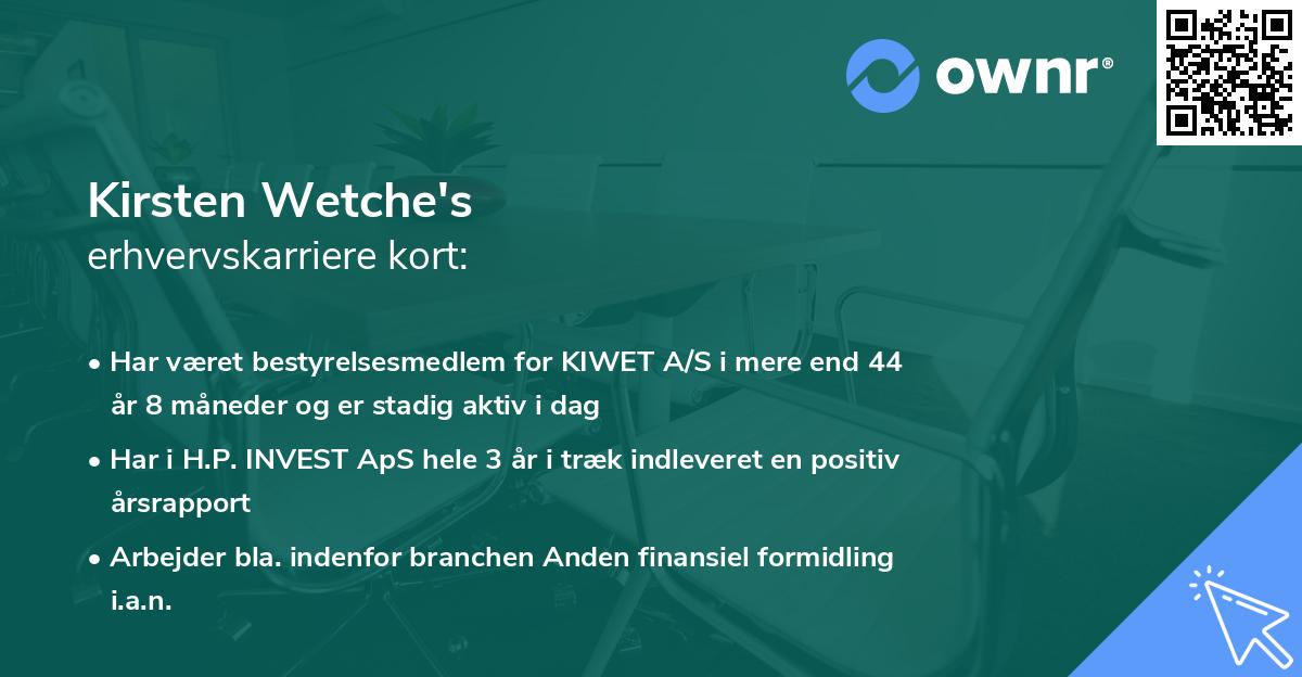 Kirsten Wetche's erhvervskarriere kort