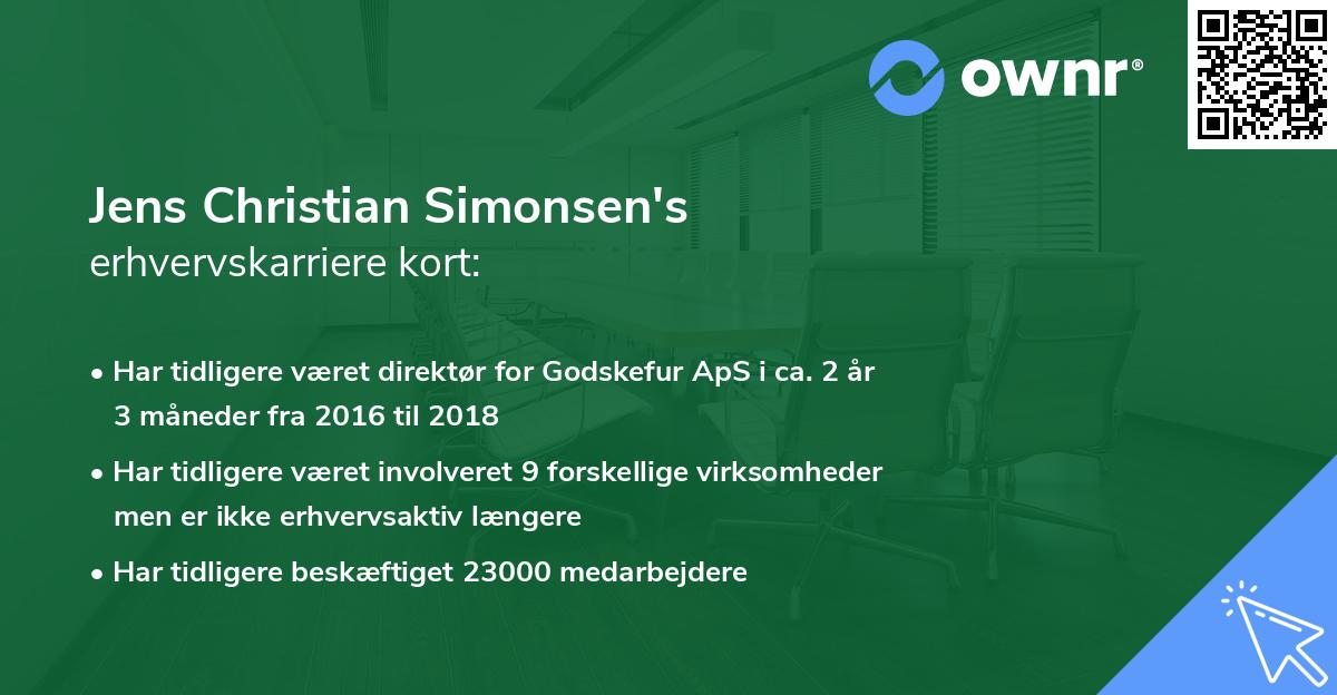Jens Christian Simonsen's erhvervskarriere kort