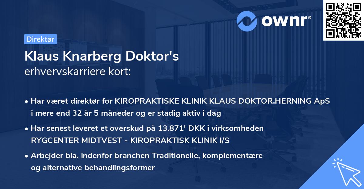 Klaus Knarberg Doktor's erhvervskarriere kort