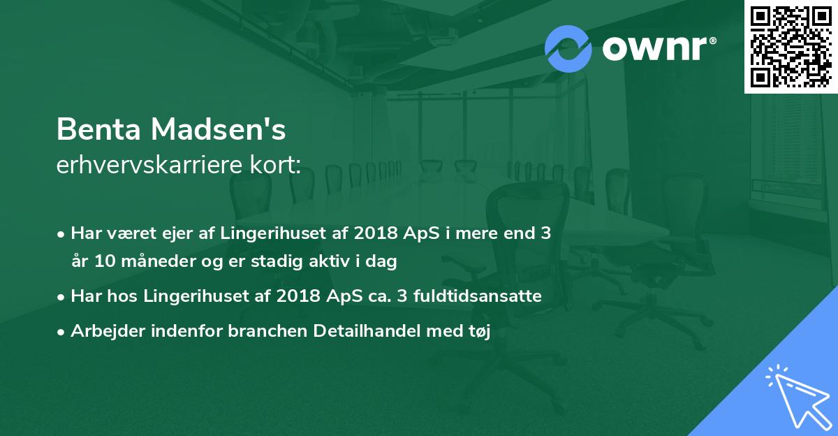 Benta Madsen's erhvervskarriere kort