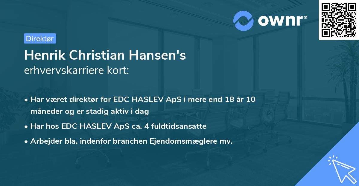 Henrik Christian Hansen's erhvervskarriere kort