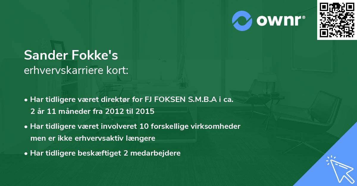 Sander Fokke's erhvervskarriere kort