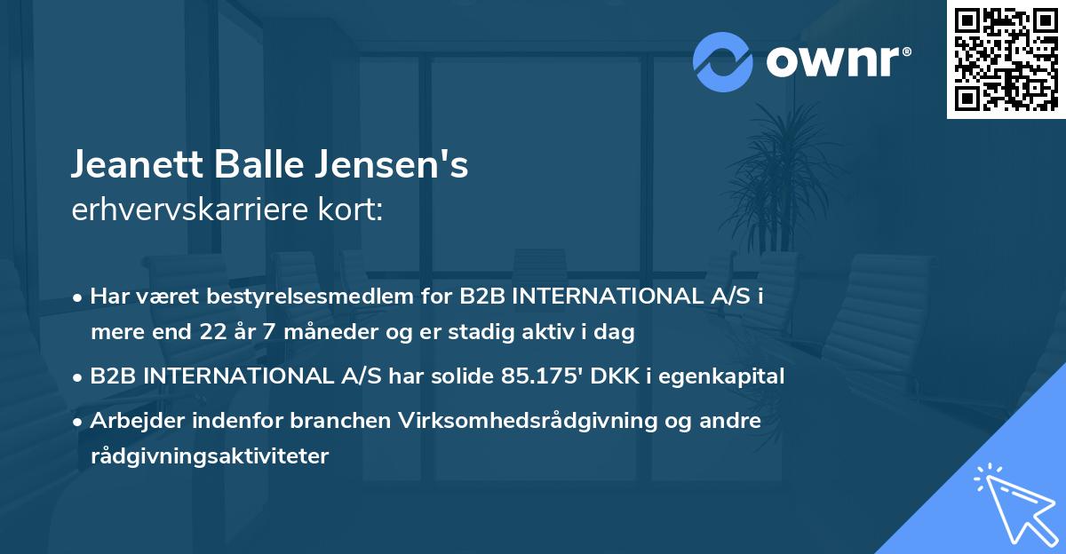 Jeanett Balle Jensen's erhvervskarriere kort