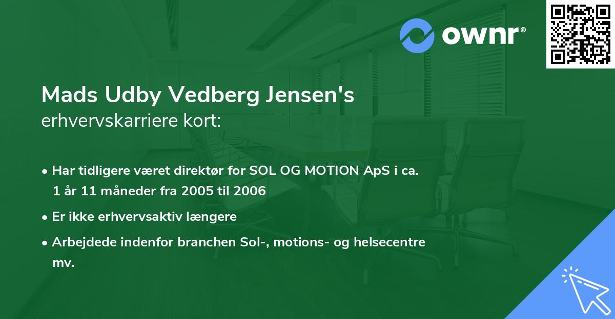 Mads Udby Vedberg Jensen's erhvervskarriere kort