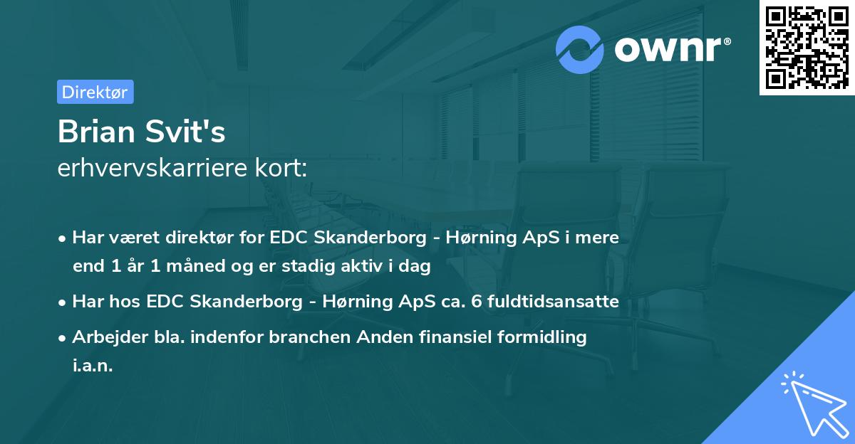 Brian Svit's erhvervskarriere kort