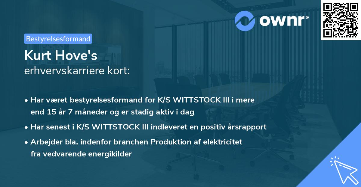 Kurt Hove's erhvervskarriere kort