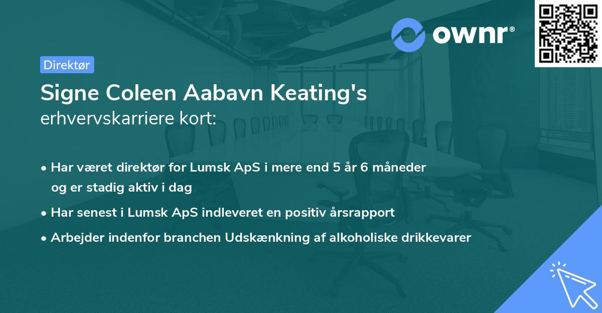 Signe Coleen Aabavn Keating's erhvervskarriere kort