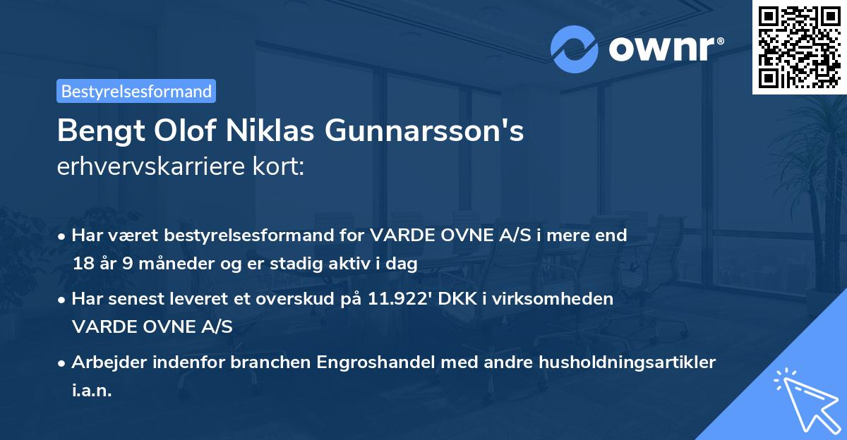 Bengt Olof Niklas Gunnarsson's erhvervskarriere kort