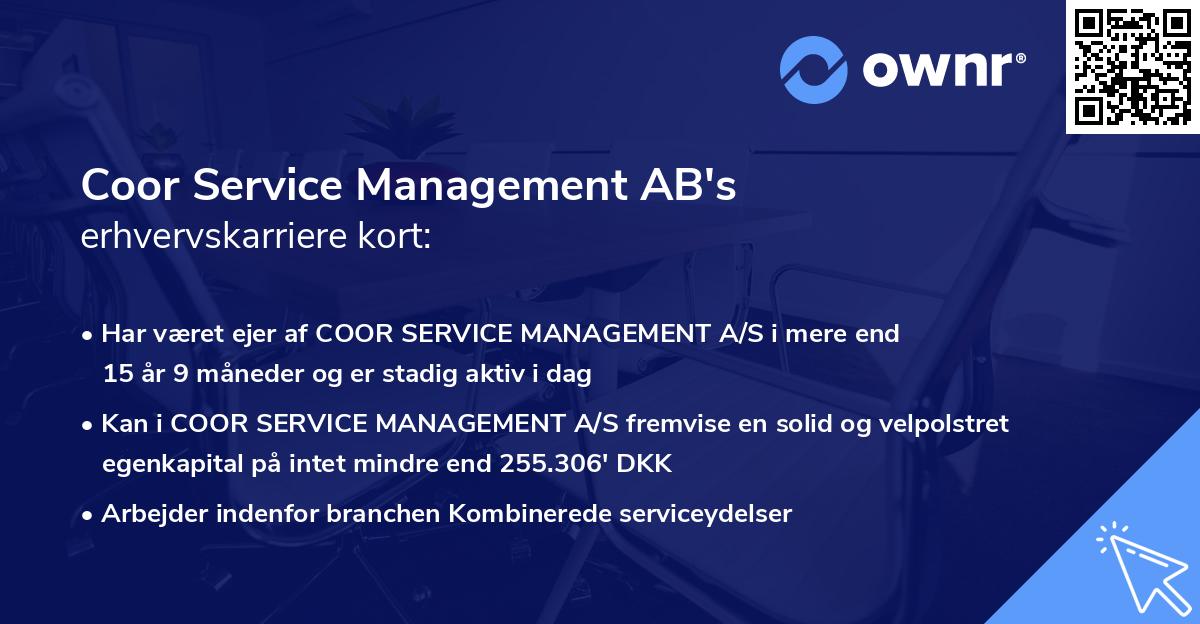 Coor Service Management AB's erhvervskarriere kort