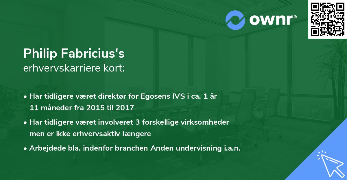 Philip Fabricius's erhvervskarriere kort