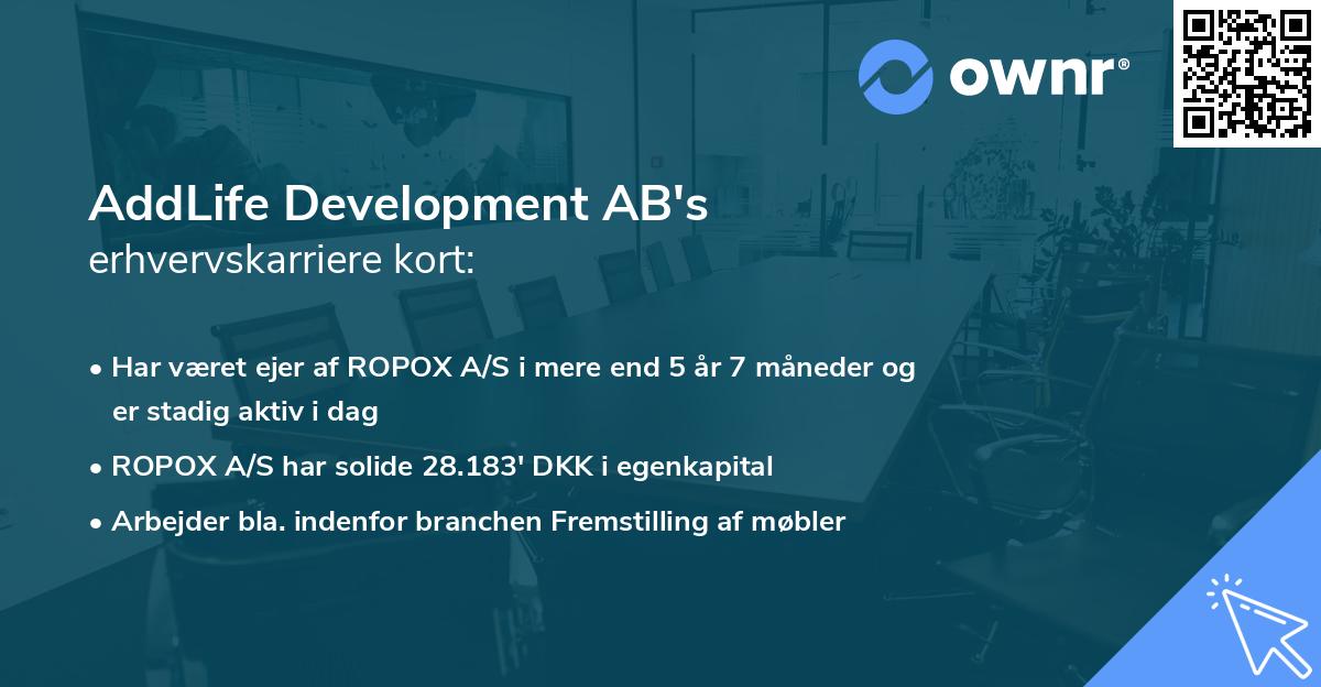 AddLife Development AB's erhvervskarriere kort