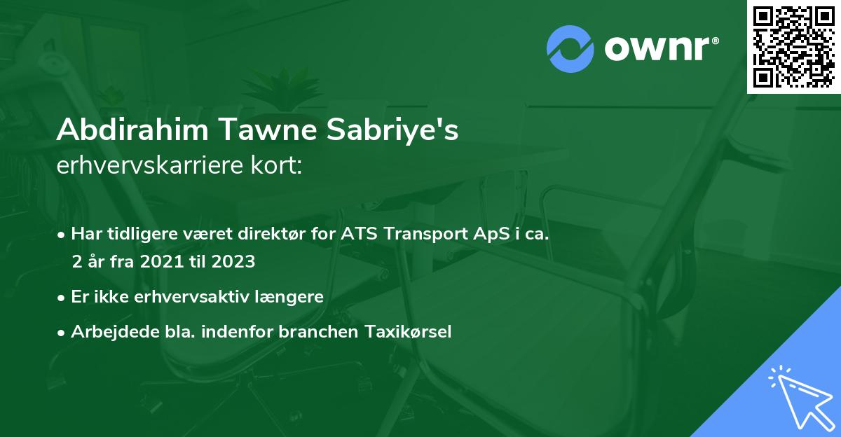 Abdirahim Tawne Sabriye's erhvervskarriere kort