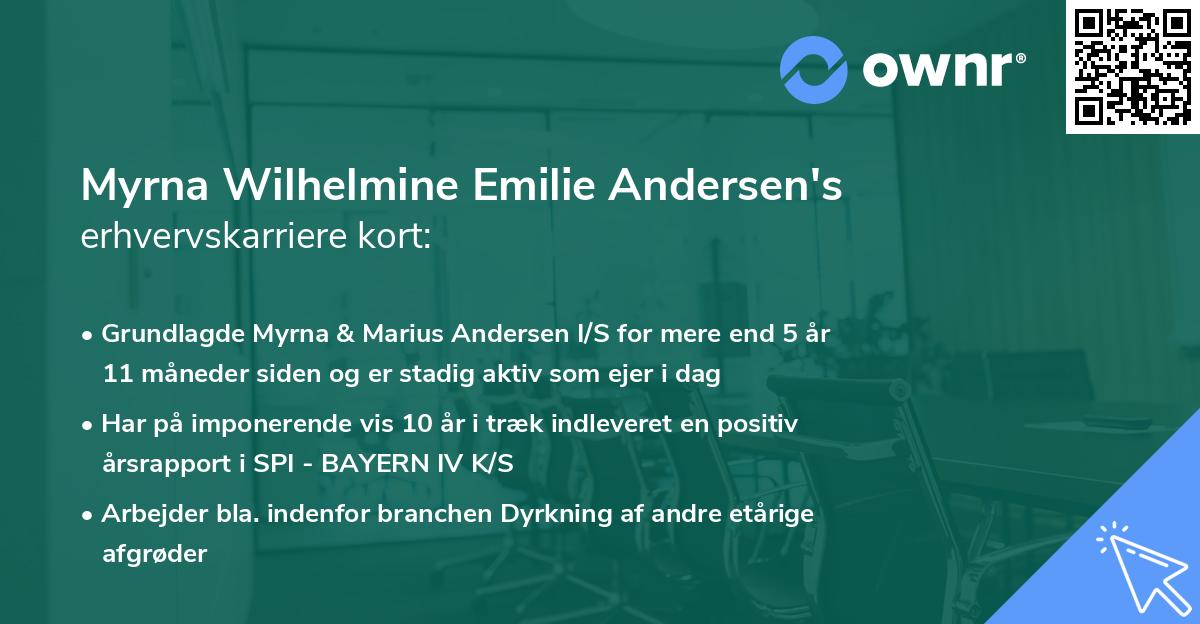 Myrna Wilhelmine Emilie Andersen's erhvervskarriere kort