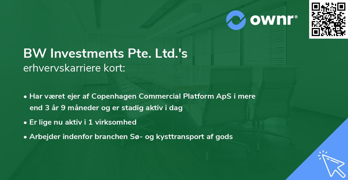 BW Investments Pte. Ltd.'s erhvervskarriere kort