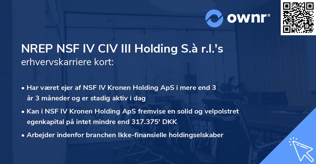 NREP NSF IV CIV III Holding S.à r.l.'s erhvervskarriere kort