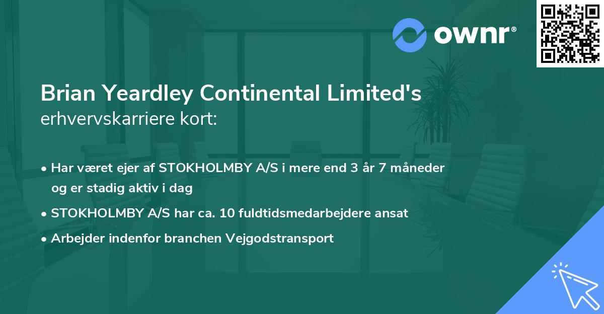 Brian Yeardley Continental Limited's erhvervskarriere kort