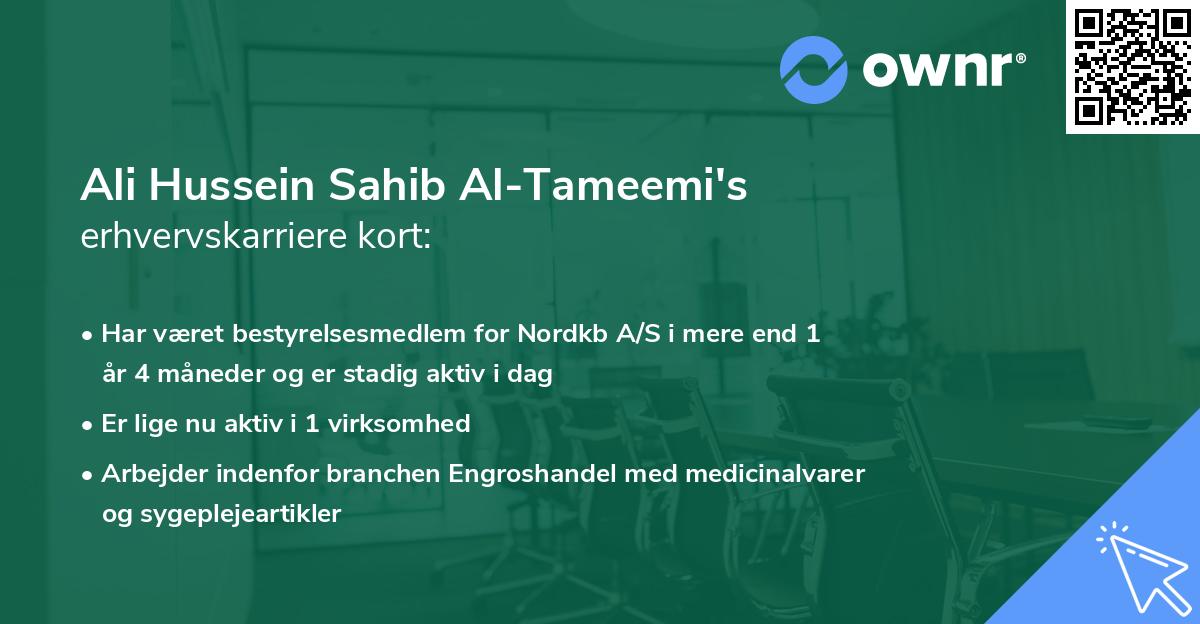 Ali Hussein Sahib Al-Tameemi's erhvervskarriere kort