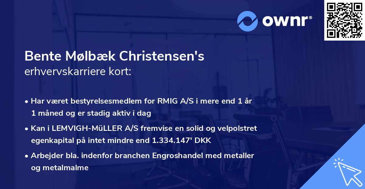 Bente Mølbæk Christensen's erhvervskarriere kort