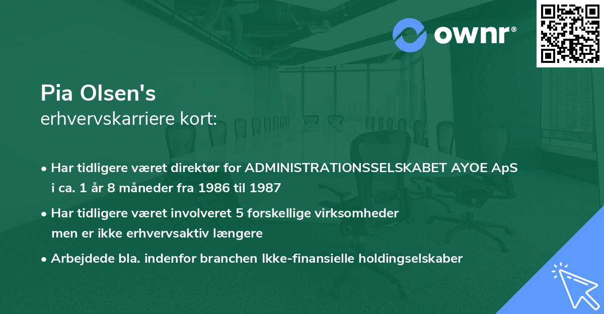 Pia Olsen's erhvervskarriere kort