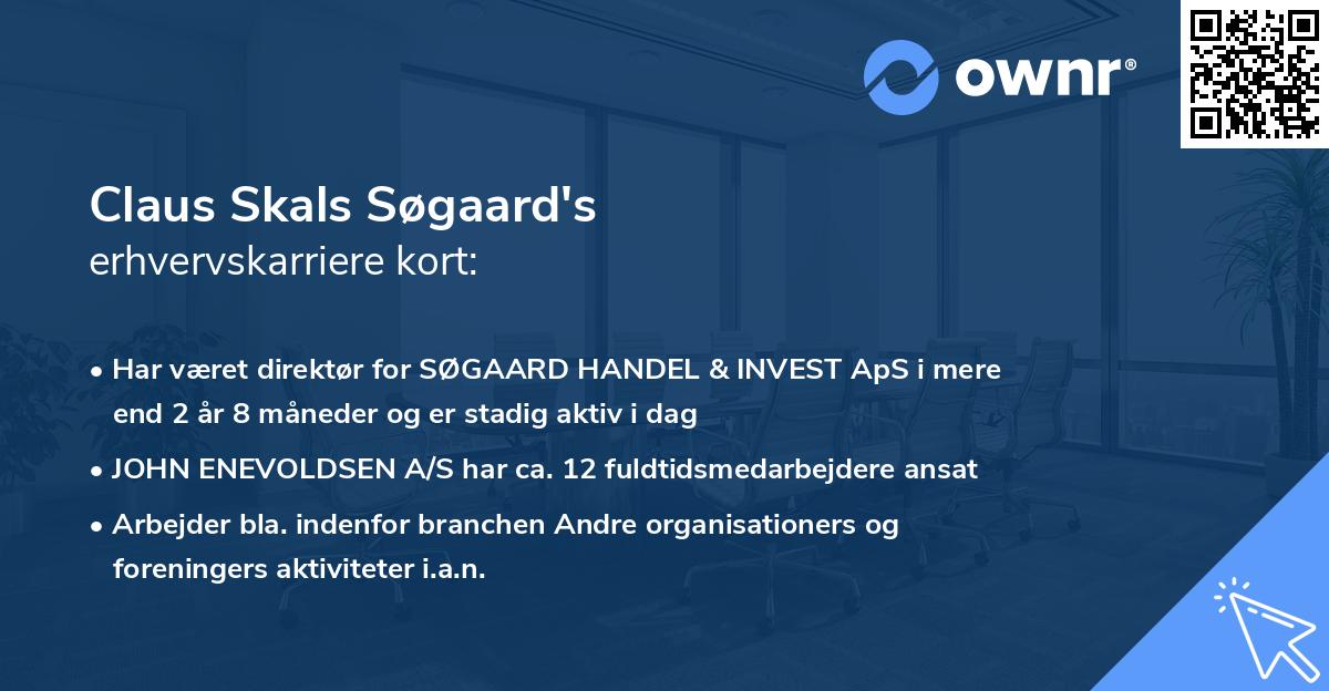 Claus Skals Søgaard's erhvervskarriere kort
