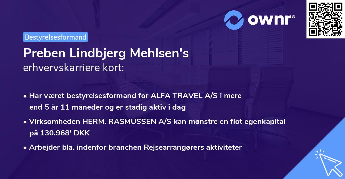 Preben Lindbjerg Mehlsen's erhvervskarriere kort