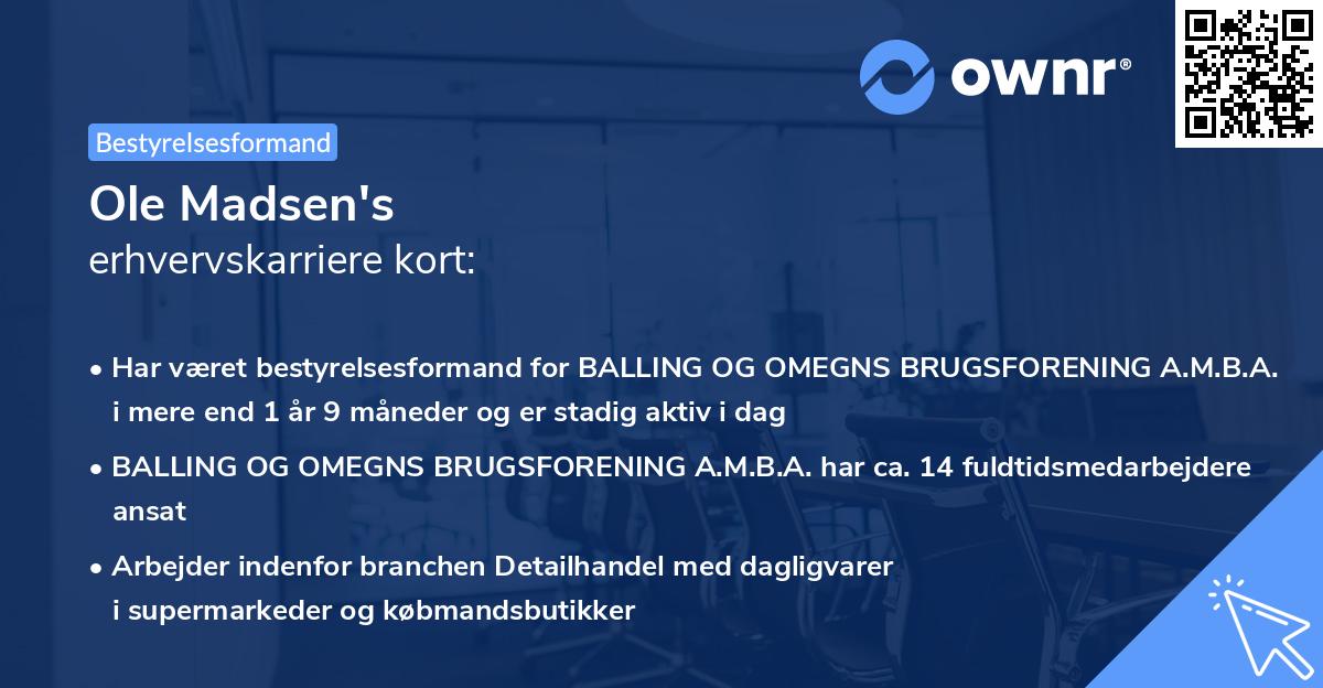 Ole Madsen's erhvervskarriere kort