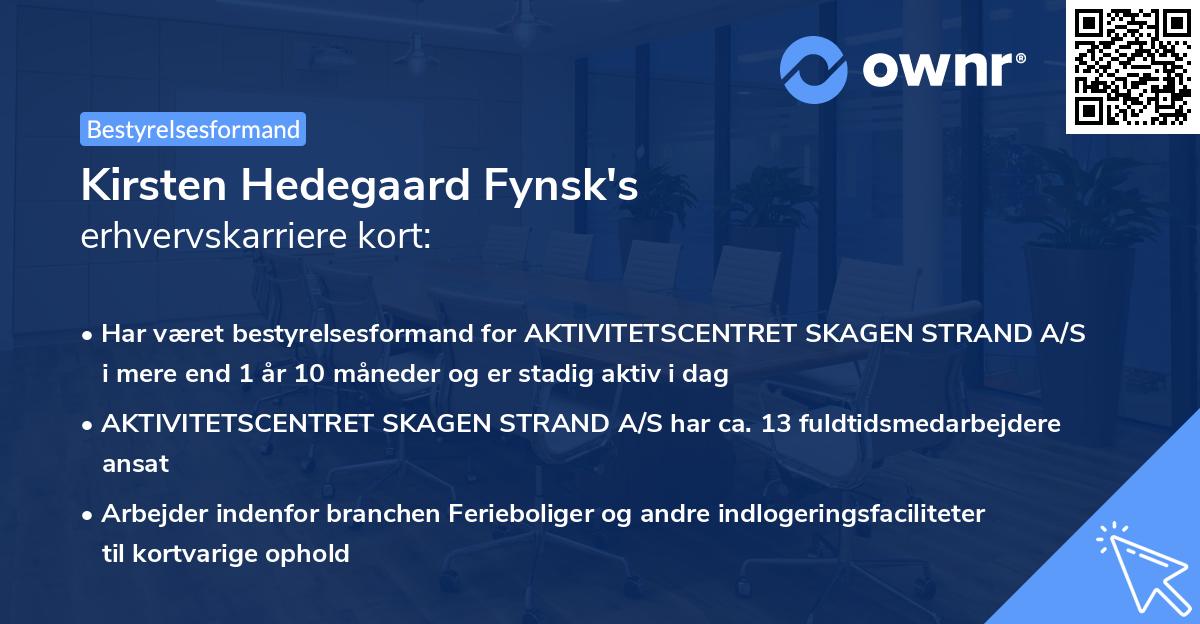 Kirsten Hedegaard Fynsk's erhvervskarriere kort