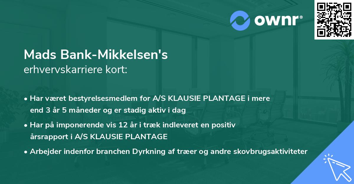 Mads Bank-Mikkelsen's erhvervskarriere kort