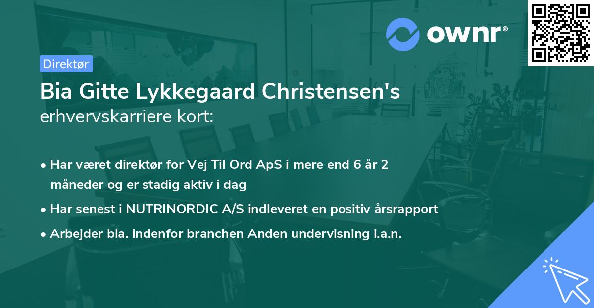 Bia Gitte Lykkegaard Christensen's erhvervskarriere kort