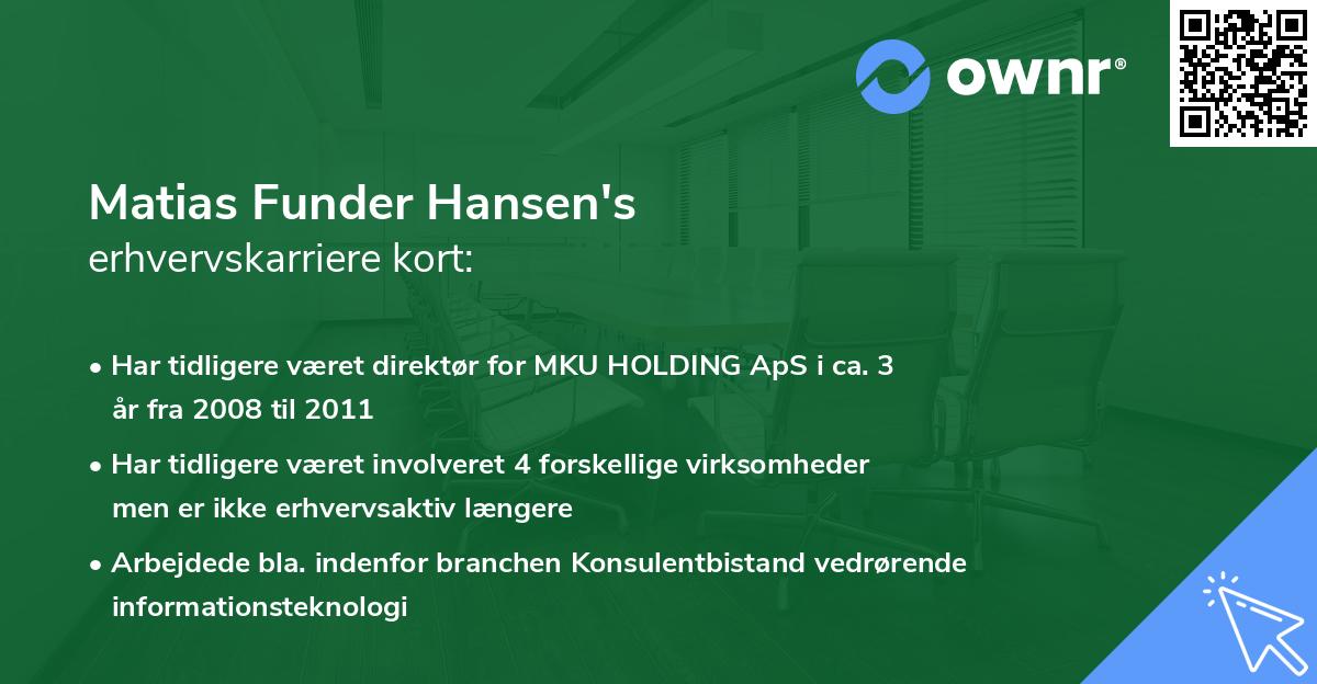 Matias Funder Hansen's erhvervskarriere kort