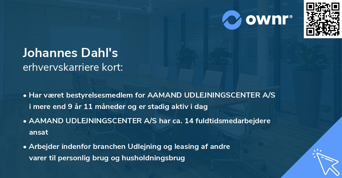 Johannes Dahl's erhvervskarriere kort
