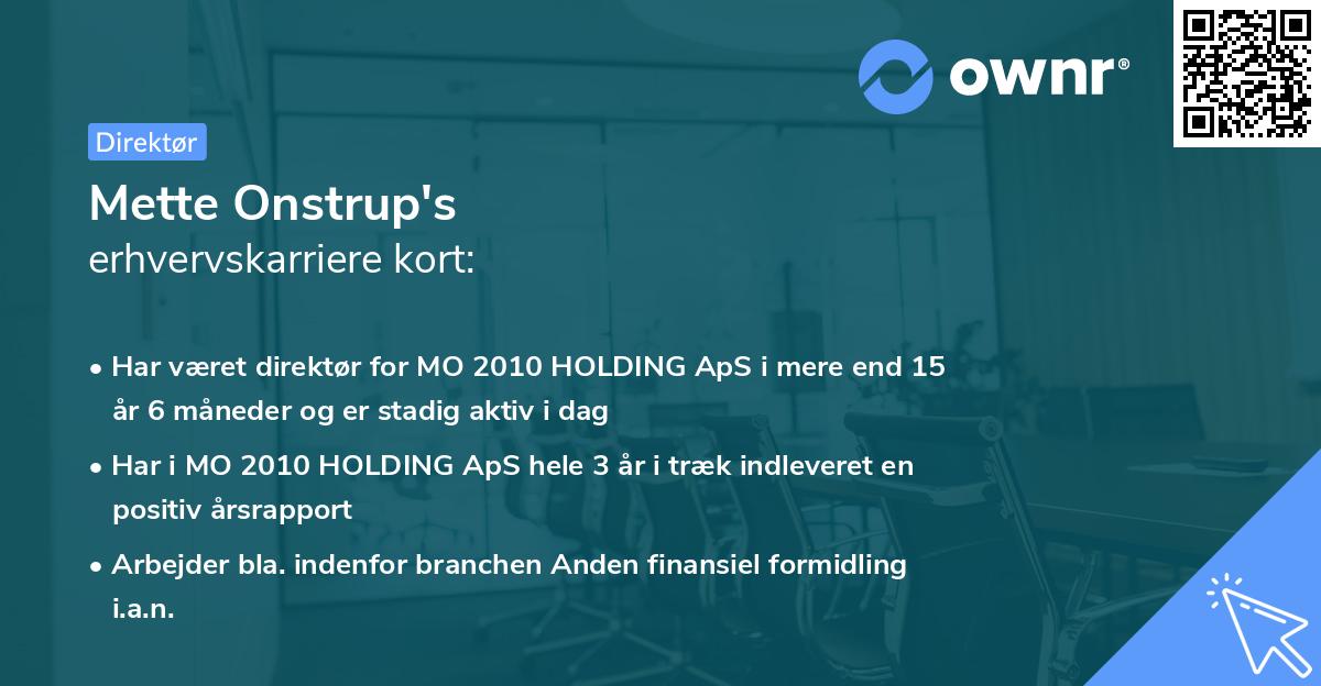 Mette Onstrup's erhvervskarriere kort