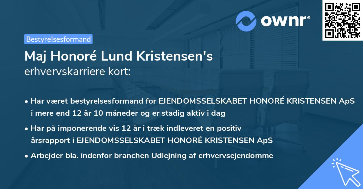 Maj Honoré Lund Kristensen's erhvervskarriere kort