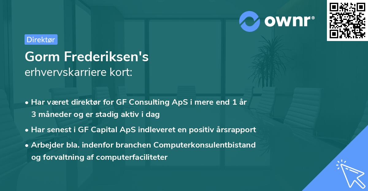 Gorm Frederiksen's erhvervskarriere kort