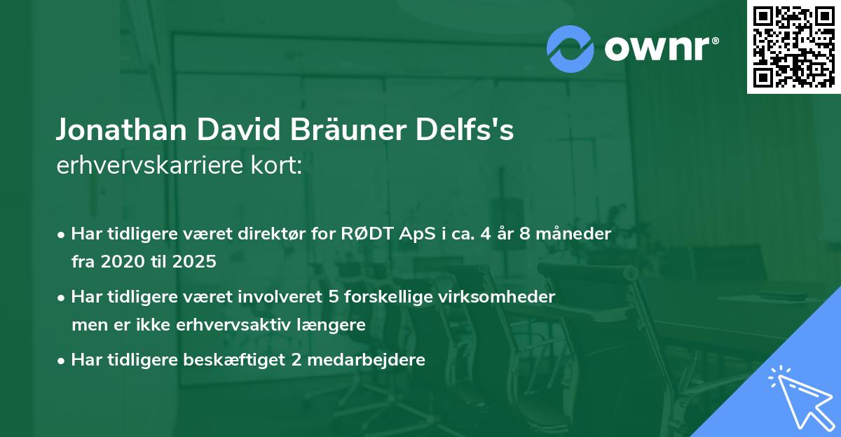 Jonathan David Bräuner Delfs's erhvervskarriere kort