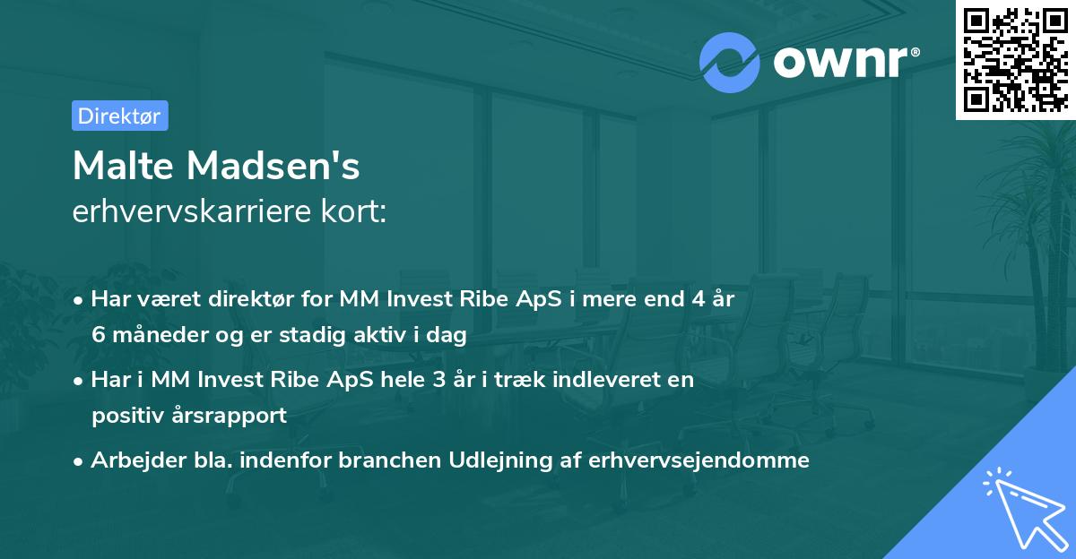 Malte Madsen's erhvervskarriere kort