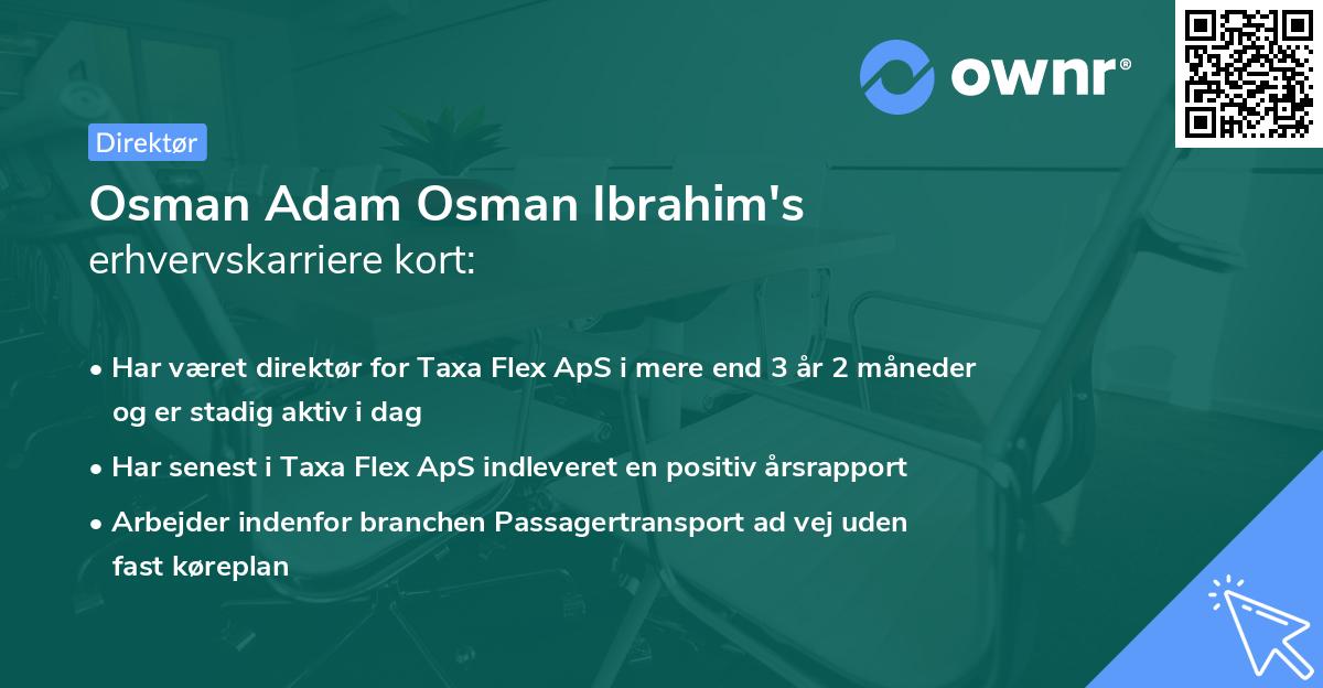 Osman Adam Osman Ibrahim's erhvervskarriere kort