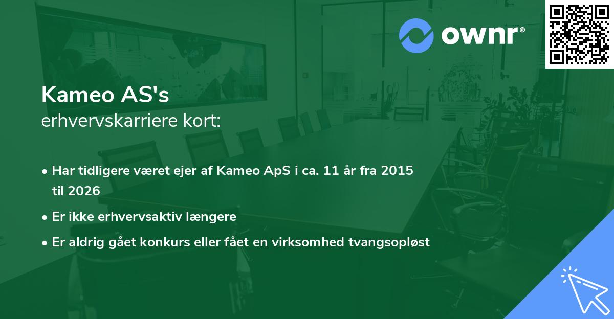 Kameo AS's erhvervskarriere kort