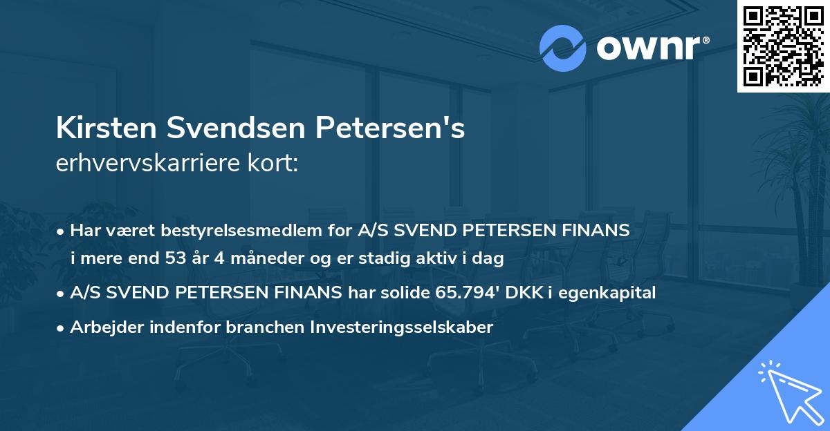 Kirsten Svendsen Petersen's erhvervskarriere kort