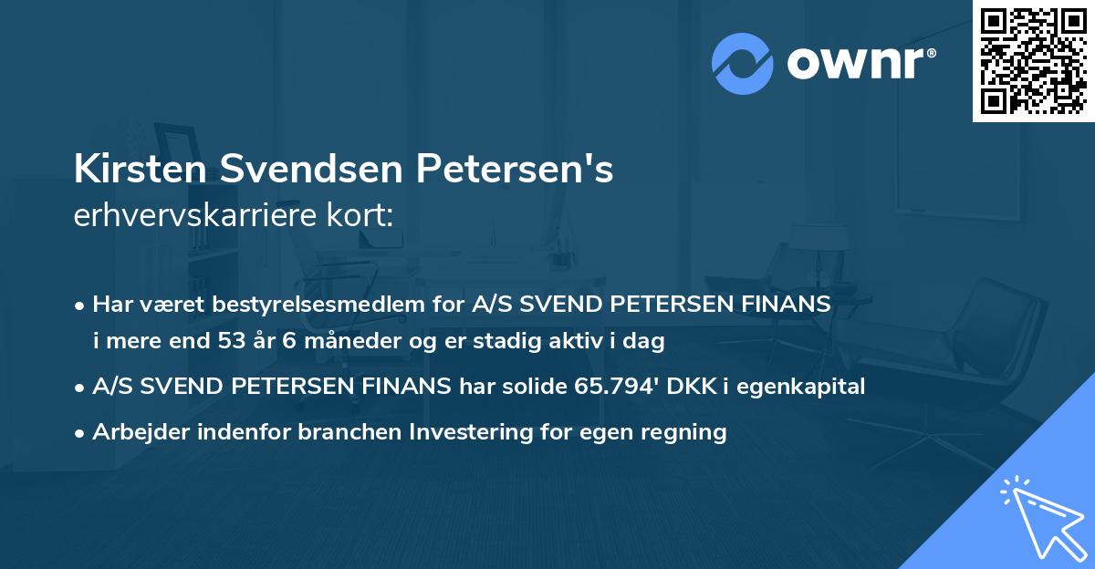 Kirsten Svendsen Petersen's erhvervskarriere kort