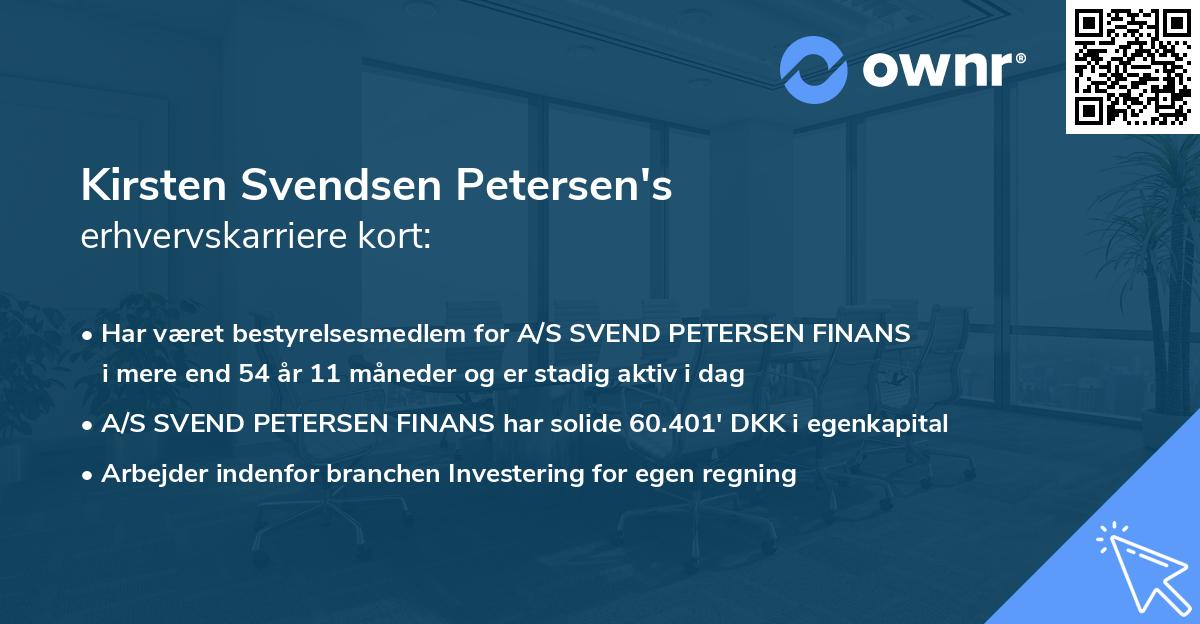 Kirsten Svendsen Petersen's erhvervskarriere kort